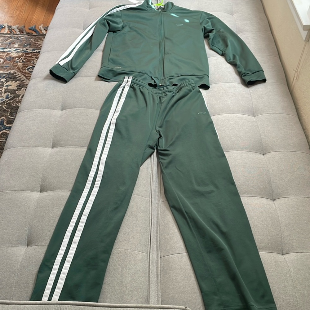 Green with sport stripes, jogging suit by champion size men’s medium